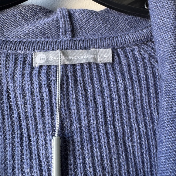 InCashmere Women’s Cotton Blend Blue Hooded  Sweater Cardigan - Picture 3 of 9